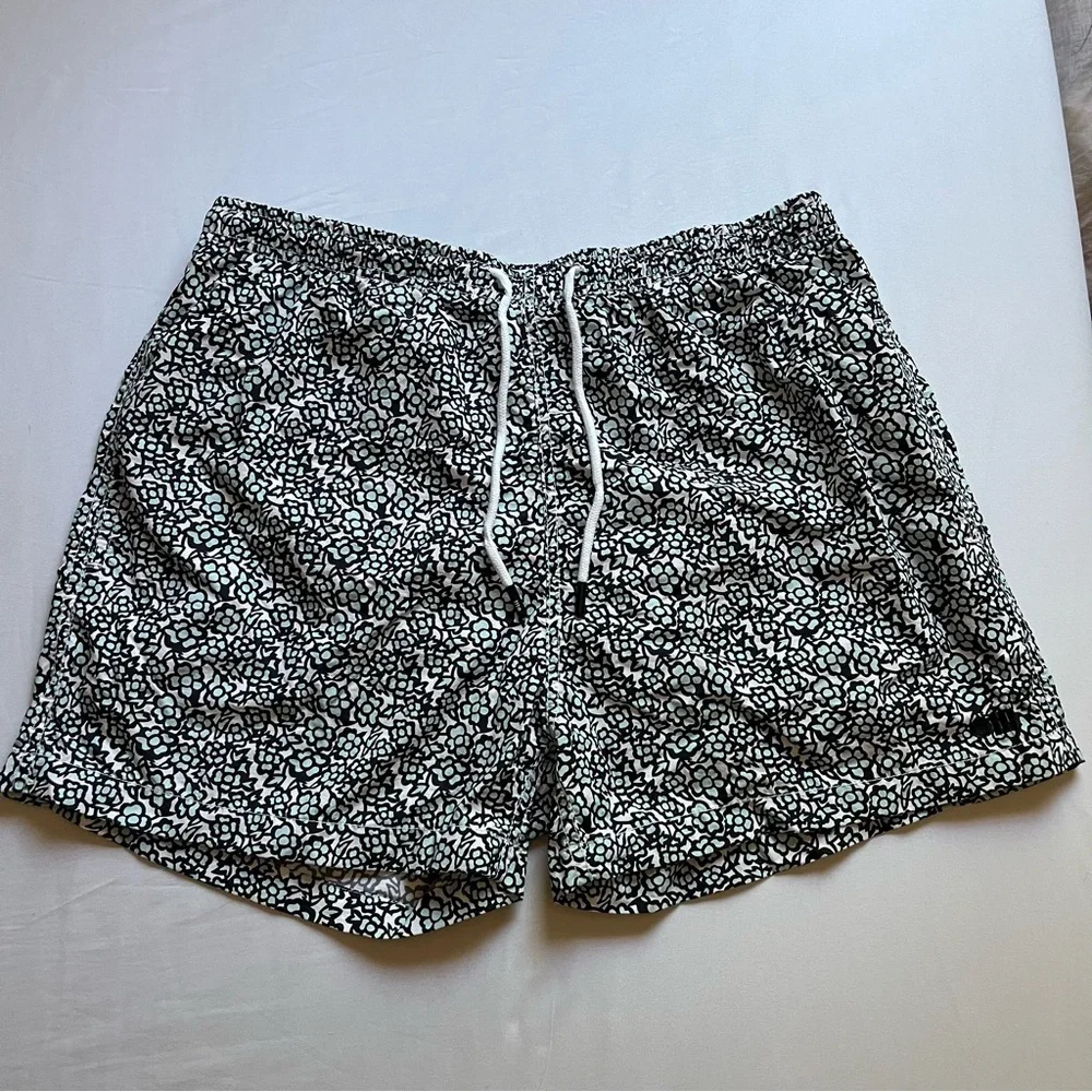 SOLID & STRIPED men’s white green‎ floral print swim trunks shorts